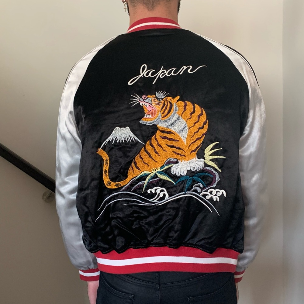 Topshop Reversible Japan Embroider Bomber, Quilted